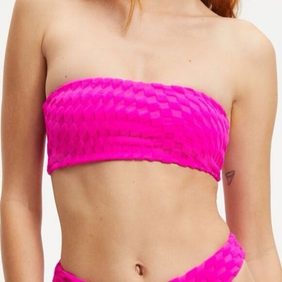 GOOD AMERICAN NWOT HAWAIIAN PINK JACQUARD BIKINI TOP SIZE 2 - M - Picture 1 of 7